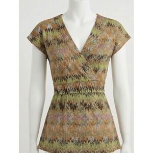 Vtg Y2K Missoni Inspired Babydoll Tie Back Top Sz L Whimsigoth Goblincore Earthy